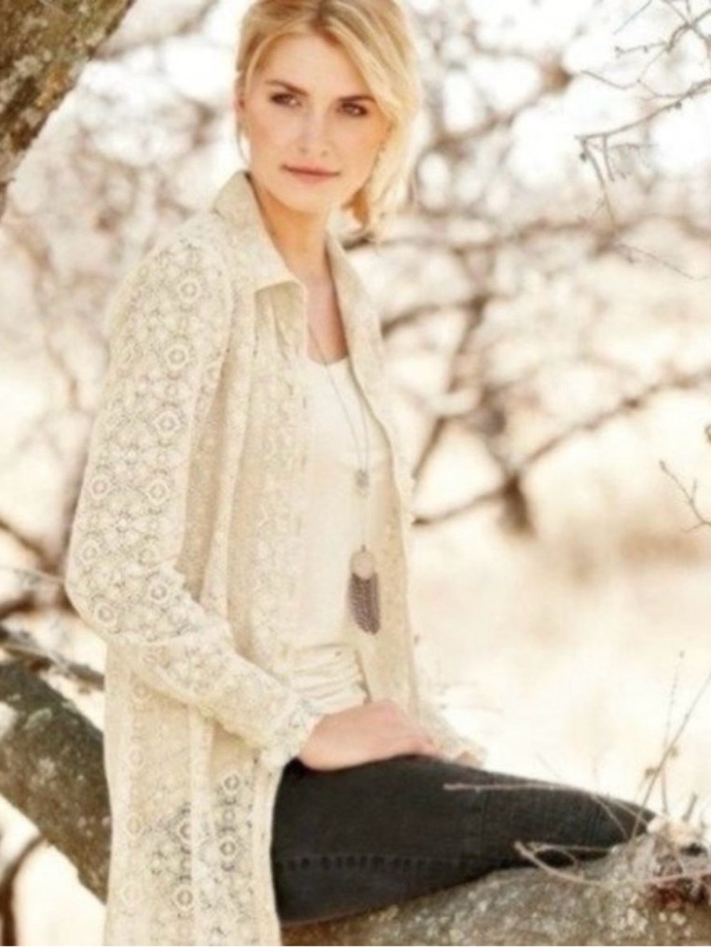 Peruvian Connection Bonita Lace Blouse Button Down, size medium